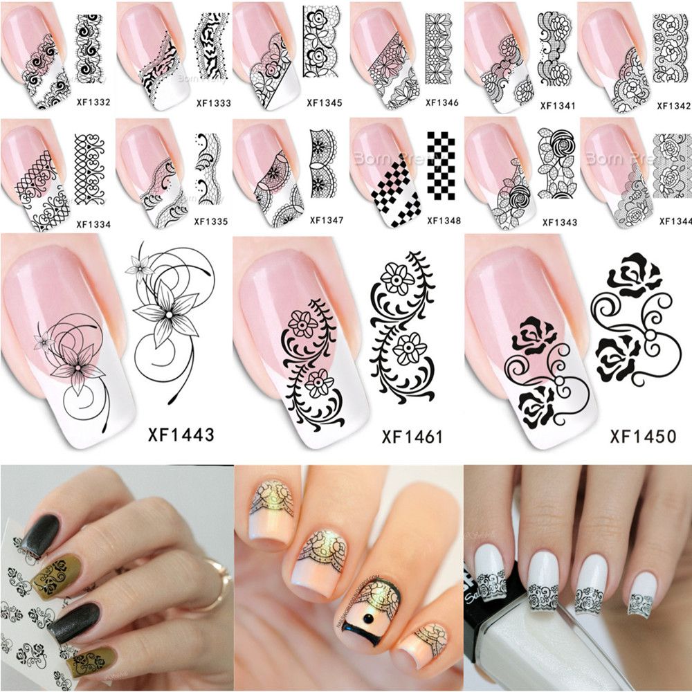 1 Sheet Top Sell Black Lace Flower Nail Water Decals Transfer