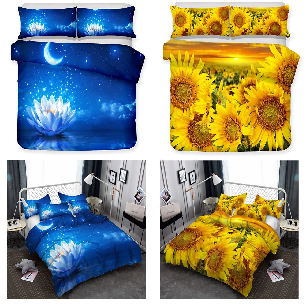 Lotus In The Moonlight Sunflower Bedding Coverlet Yellow Blue All Size