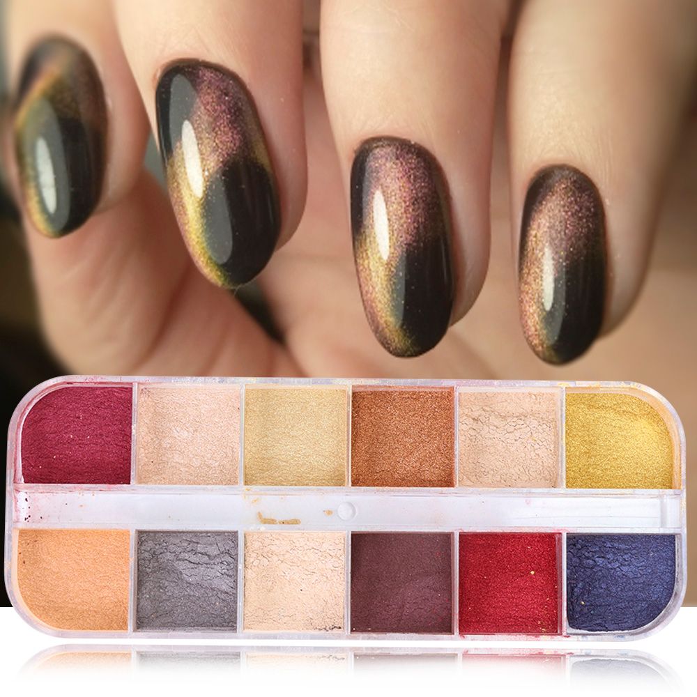 12 Grids Nail Glitter 3d Cat Eye Powder Sets Gel Polish Magic 12 Grids Nail Glitter 3d Cat Eye Powder Sets Gel Polish Magic Magnetic Diy Pigment Art Decoration Magnet Chrome Dust Tr813 Gold