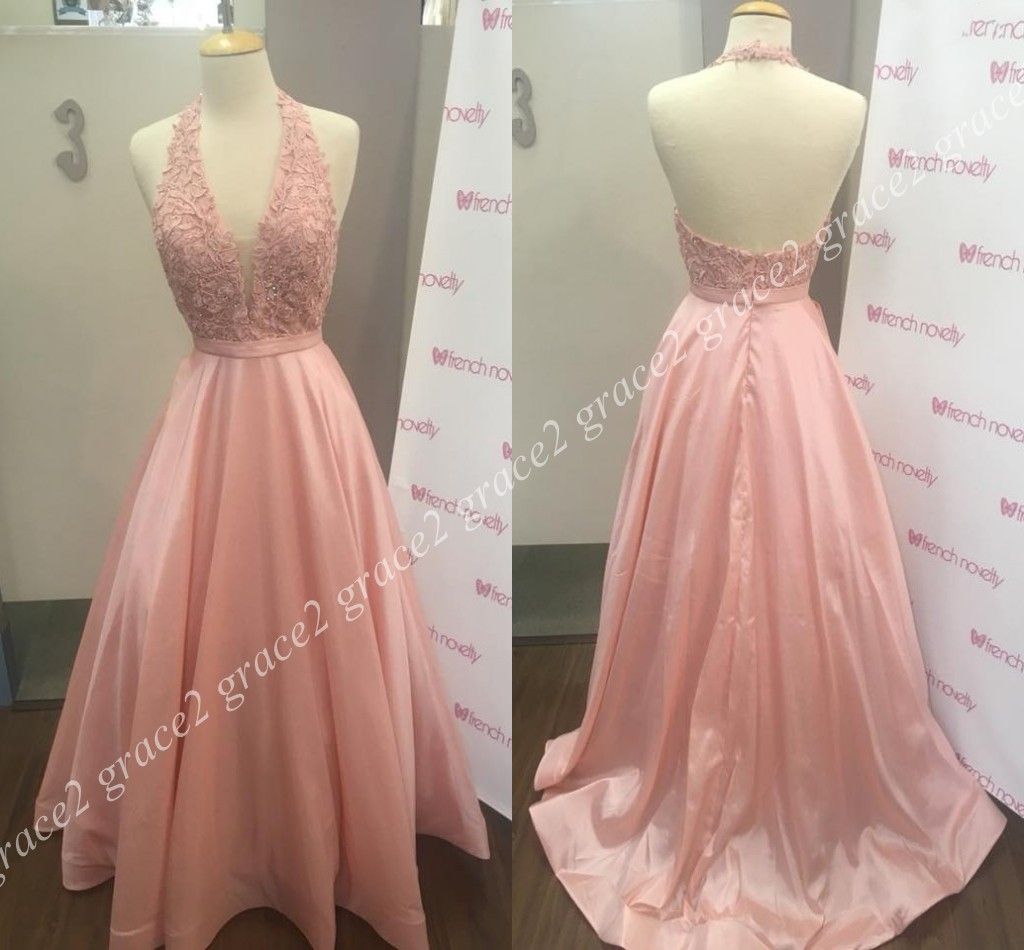 Lace Halter Prom Dress