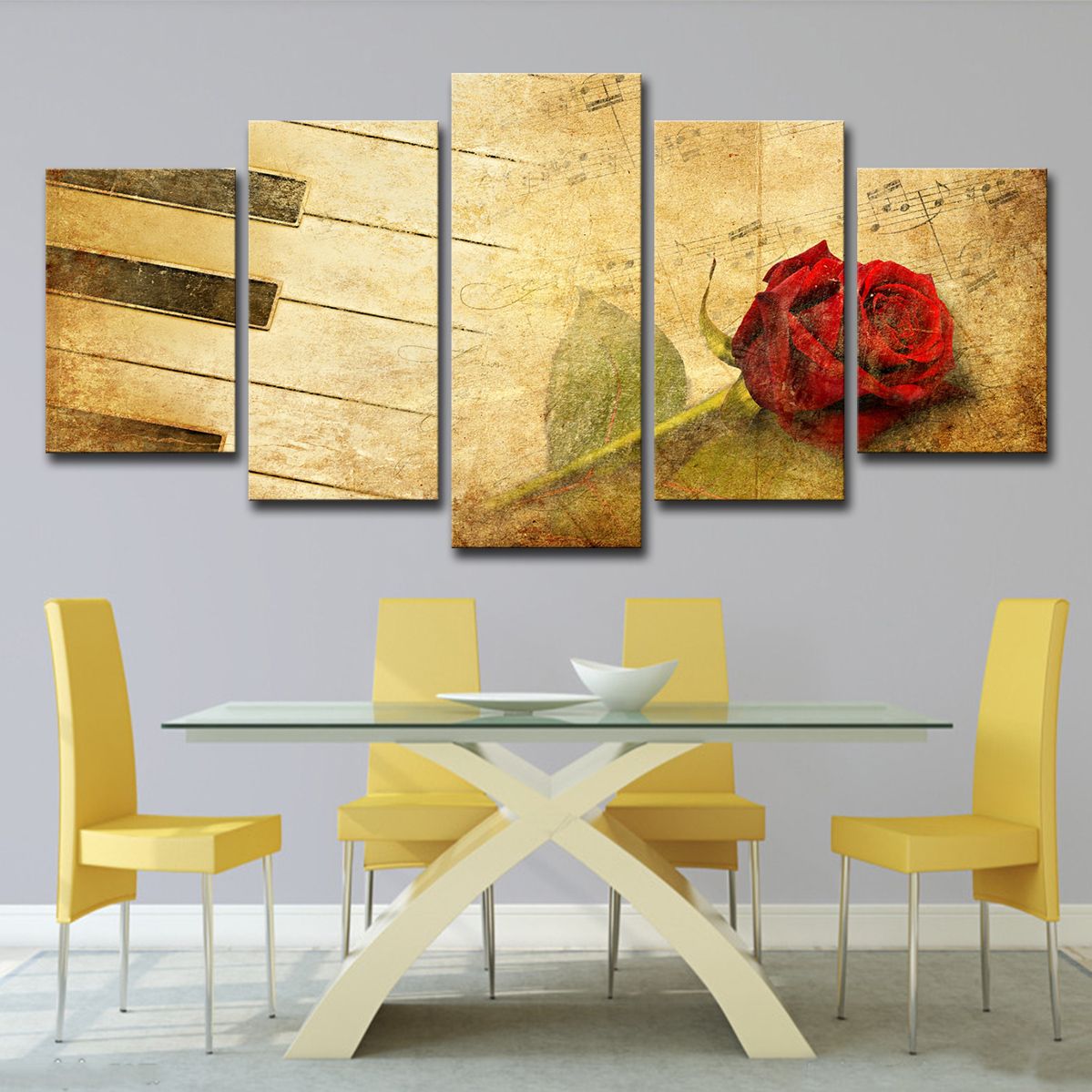 2019 Canvas Paintings Kitchen Wall Art Red Rose Piano Keys Pictures