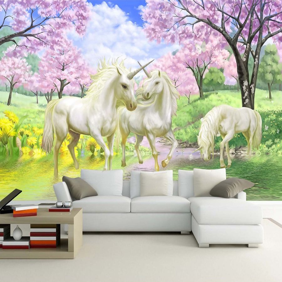 Papel tapiz mural 3D personalizado Unicorn Dream Cherry Blossom TV Fondo Imágenes de pared para niños Habitación Dormitorio Sala de estar Papel tapiz