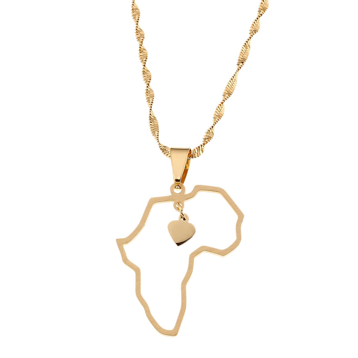 Wholesale Gold Plated Stainless Steel African Map Pendant Necklace