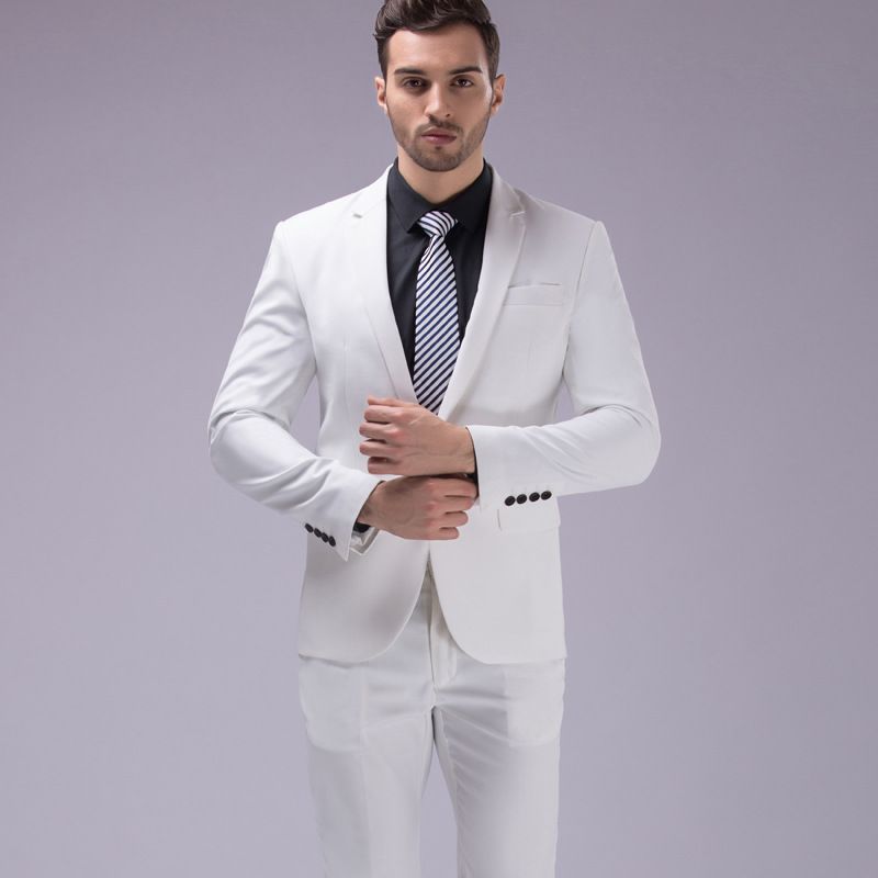 Classy Mens Suit White Lapel Neck Slim Wedding Tuxedos For Beach