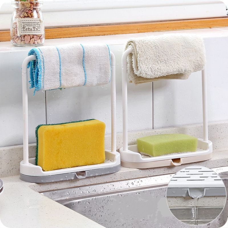 New Sink Scouring Pad Drain Rack Organizer Sponge Holder Soap Sponge Drain Stand Rack Towel Shelves Holder Kitchen Accessories