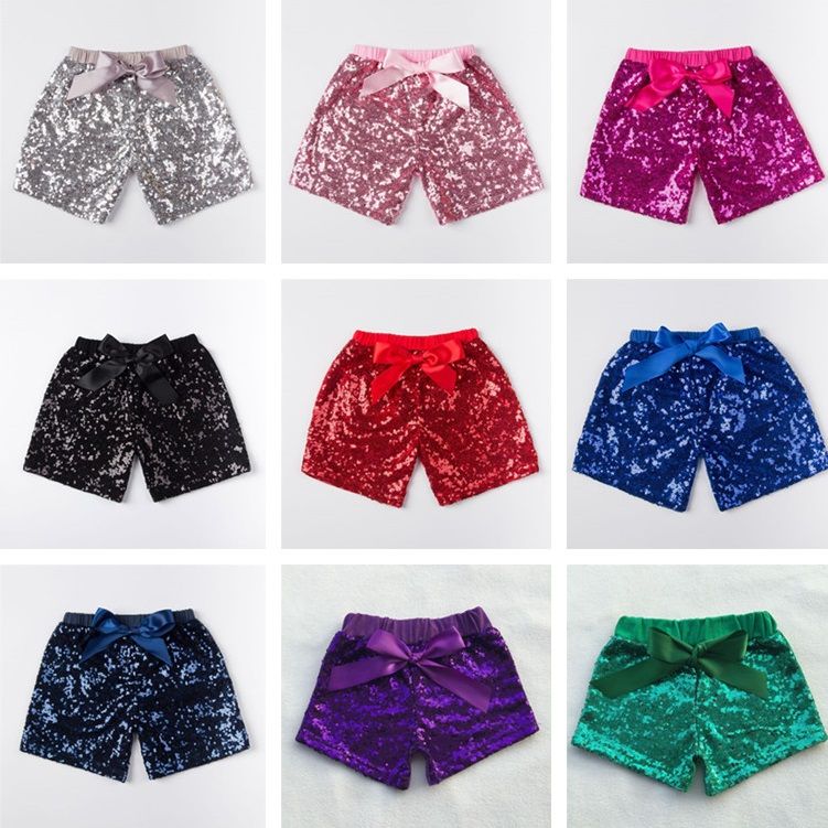 Toddler Baby Sequins Shorts For Summer Girls Satin Bowknot Short Pants