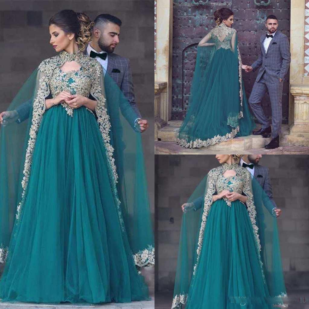 Charming Gold Appliques A Line Evening Dresses Gowns High Neck Sequins