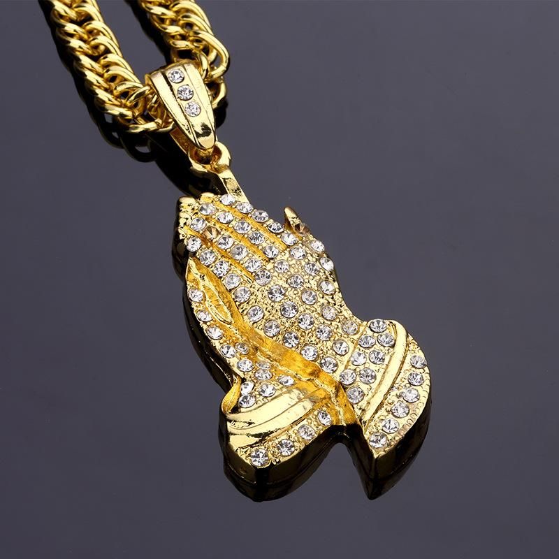 Wholesale 2018 New Classic Hip Hop Star Rap Hands Pendant Necklace Gold