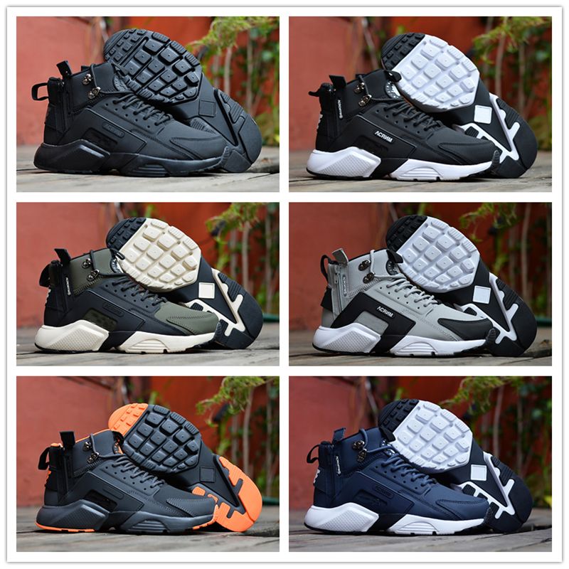 Acheter 2017 Nouvelle Arrivée Huarache X Acronyme Ville Mid En Cuir Chaussures De Course Hommes De Haute Qualité Air Huarache 6 Vert À L\u0027extérieur Sports