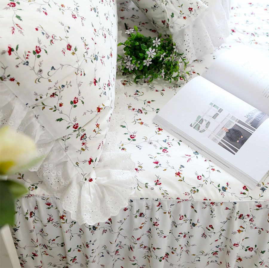 Princess Ruffled Bedding Set Teen Girl Twin Full Queen King Cotton Flower Home Textile Bedspread Pillow Case Quilt Cover
