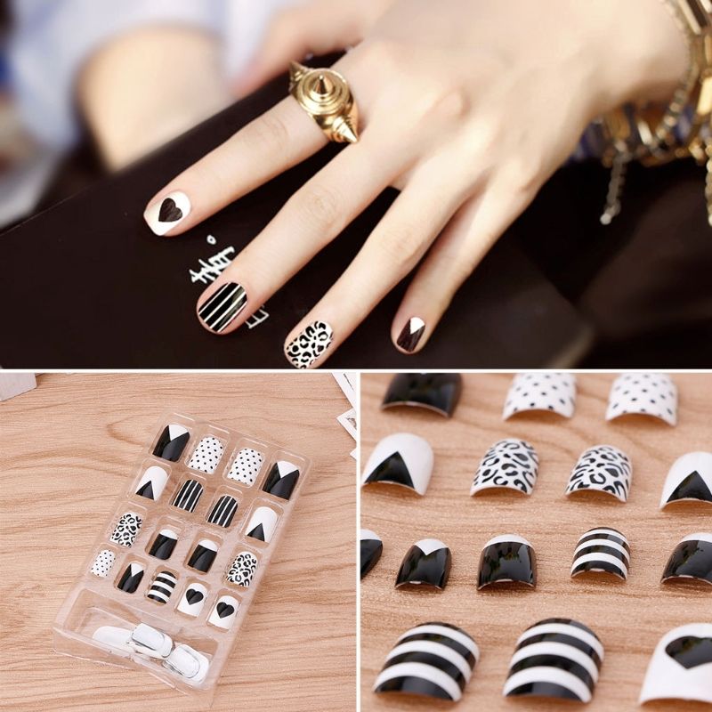 White Black Nail Tip Acrylic Short Full False Nail Art Tips Diy