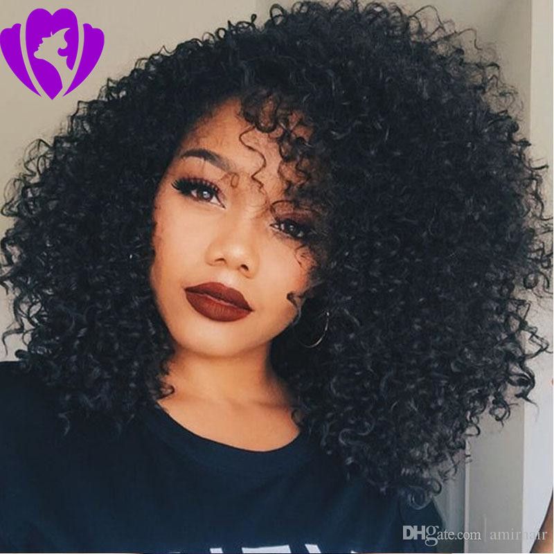 Glueless Side Part Short Curly Afro Wig Synthetic Lace Front Wig With ...