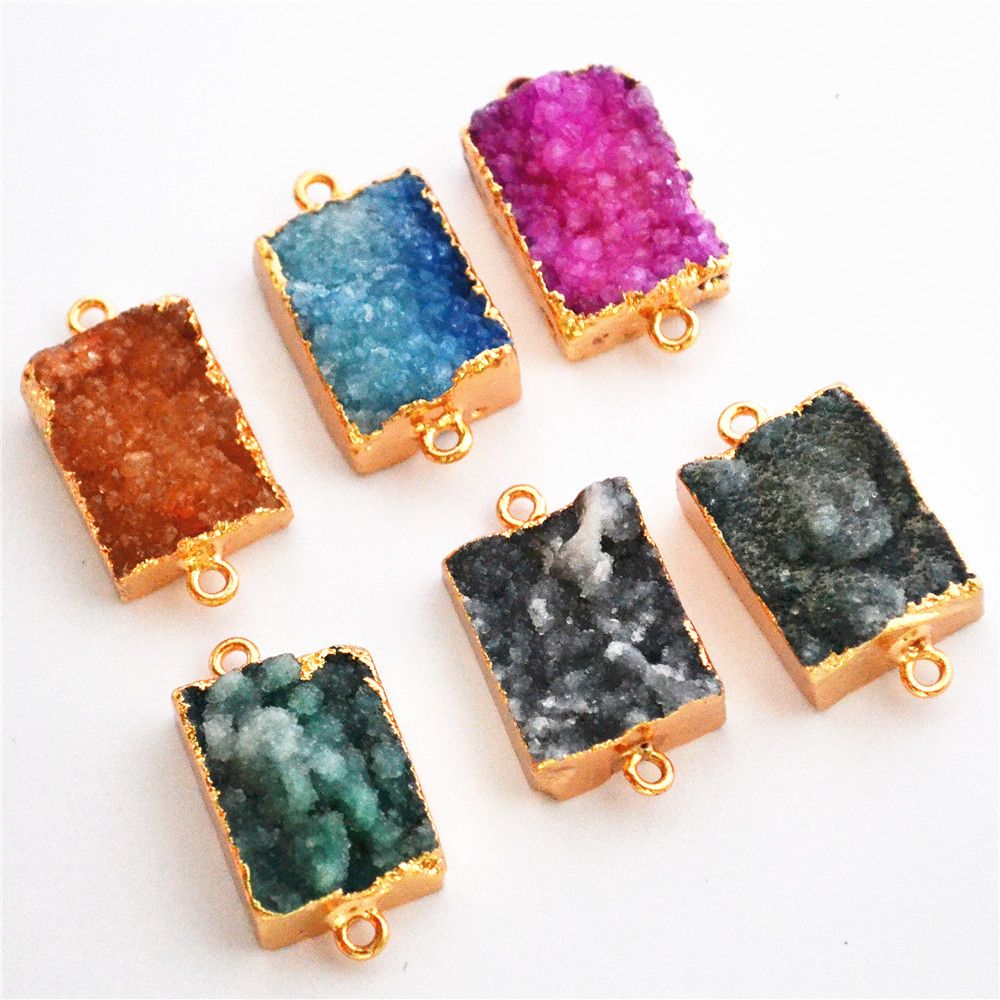 gate connector 20*16mm Natural Stone Jewelry Suppliers Gold Crystal Gem Stone Slice Pendant Agates Connector Drusy Agates Slices Charms 5