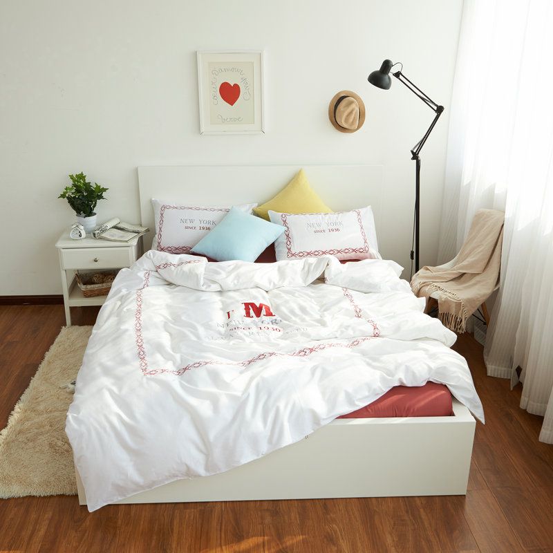 100 Cotton New York Bedding Set Bed Sheet White Duvet Cover 100 Cotton New York Bedding Set Bed Sheet White Duvet Cover Embroidered Queen King Comforter Sets Linen Full