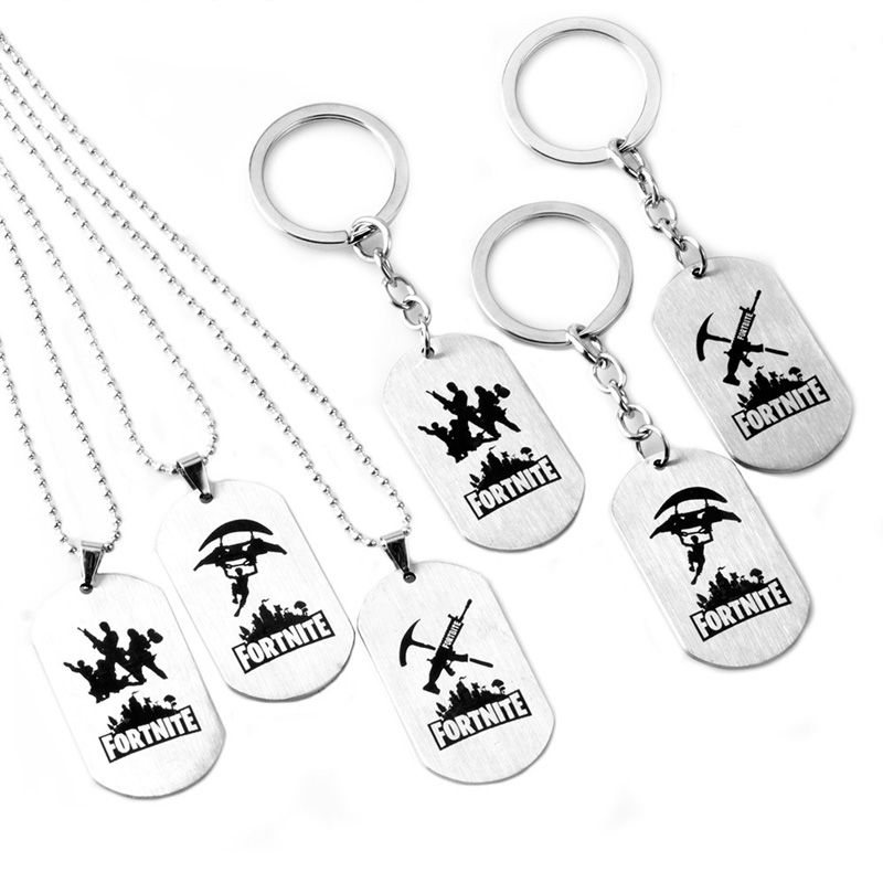 free dhl fortnite logo stainless steel tag pendant keychains necklace 6 styles fps game fortnite laser printing key rings necklace h338q customized - free fortnite keychain
