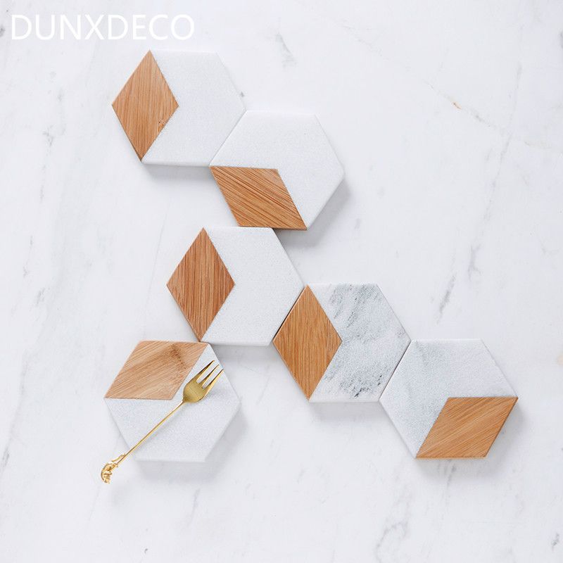2018 Dunxdeco Coffee Cup Pad Set Marbling Bamboo Geometric Hexagon Dunxdeco Coffee Cup Pad Set Marbling Bamboo Jpg