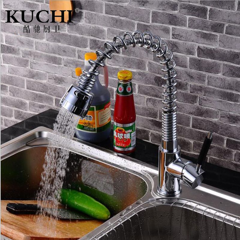 Kuchi 8052 Silver Kitchen Faucet Spring Single Handle Kuchi 8052 Silver Kitchen Faucet Spring Single Handle Hole For Tap Cold Hot Mixed By Copy02 Dhgate Com
