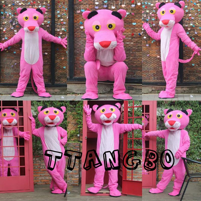 New Pink Panther Mascot Adult Costume Leopard Fancy Carnival For School
