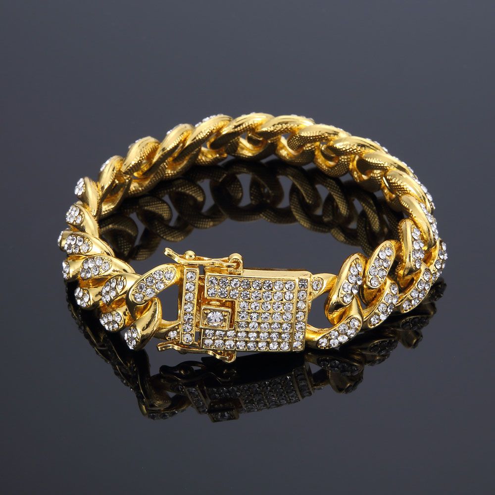 18K Luxury Men Gold Plated Wide Round Rings Bangle Chain Bracelet Jewelry 12MM