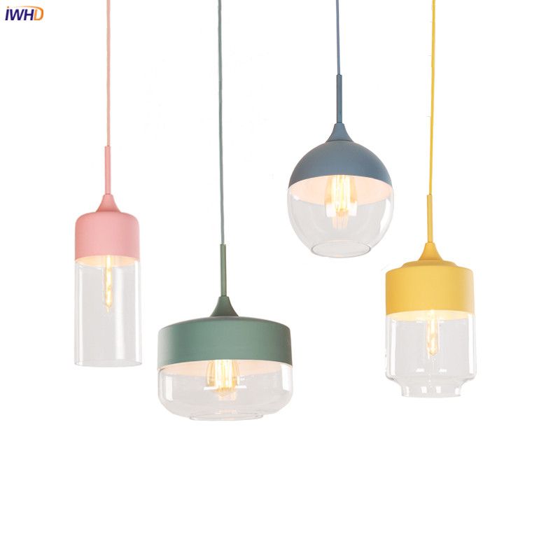 Iwhd Colorful Nordic Led Pendant Lights Fixtures Children Bedroom Living Room Light Glass Lamps Hanglamp Edison Lighting