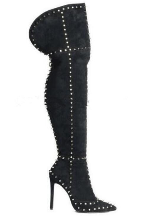 New Arrival Thigh High Motorcycle Boots Fashion Thin High Heels Studded