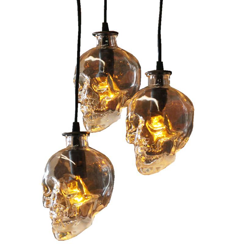 Retro Skull Head Clear Glass Pendant Light Fixture Ghost Retro Skull Head Clear Glass Pendant Light Fixture Ghost Bottle Creative Bar Counter Restaurant Droplight Red Lighting Low Voltage