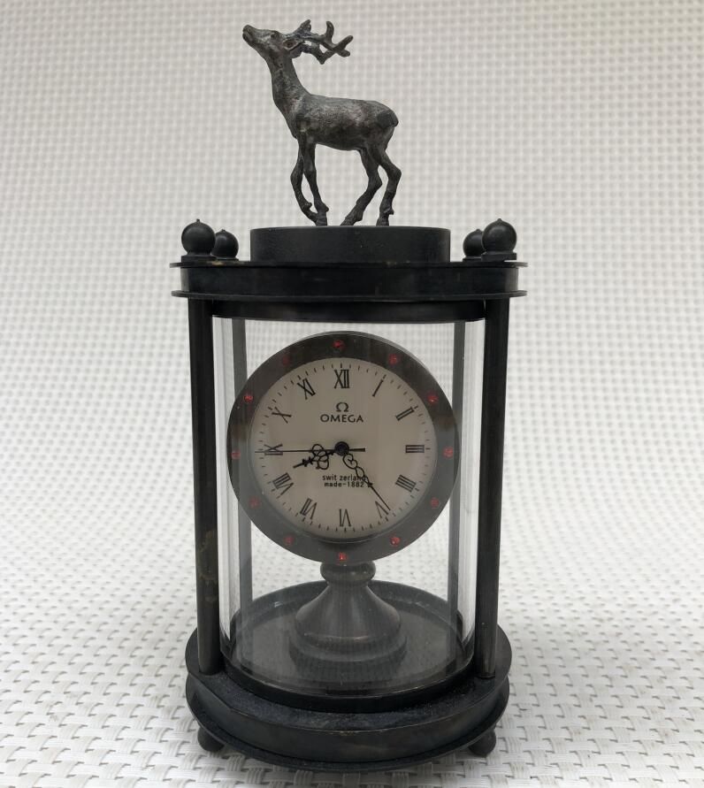 Antique Retro Western Clock Round Deer Pure Copper Mechanical Watches Home Decoration Ornaments