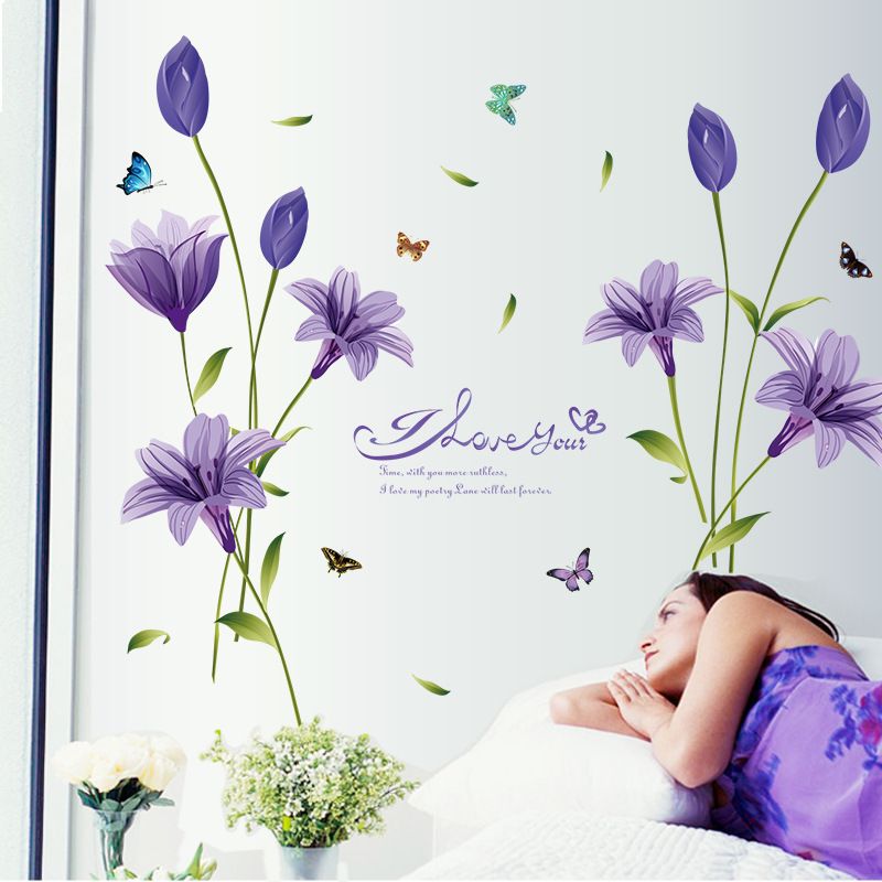 vinyl lily flower wall sticker bedroom tv background home decor wall