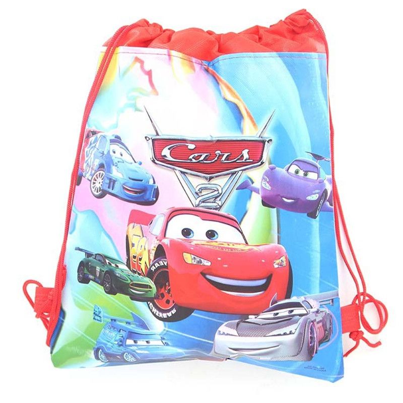 12pcs Enfants Sacs D école Garçon Dessin Animé Voitures Sac à Cordon Sac Shopping Sac Plage Fête D Anniversaire Cadeaux