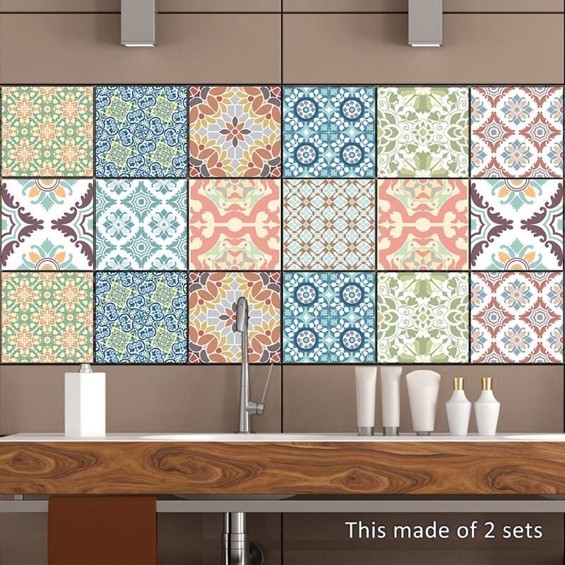 10pcs Set Retro Vintage Tiles Stickers Bathroom Kitchen Washable Waterproof Pvc Wall Home Decor Art Decals Y18102209