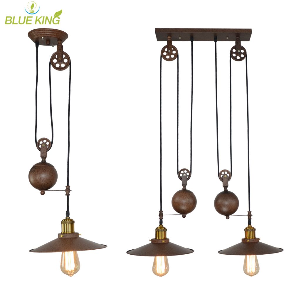 Iron Pulley Retro Edison Bulb Pendant Lights Vintage Loft Antique Adjustable Diy E27 Ceiling Lamp Res Pendent Rustic Color