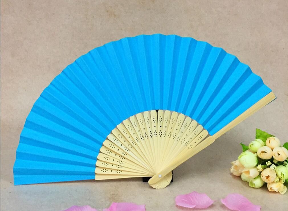 2019 Blue High Quality Wedding Paper Bamboo Folding Fans Cheap Hand