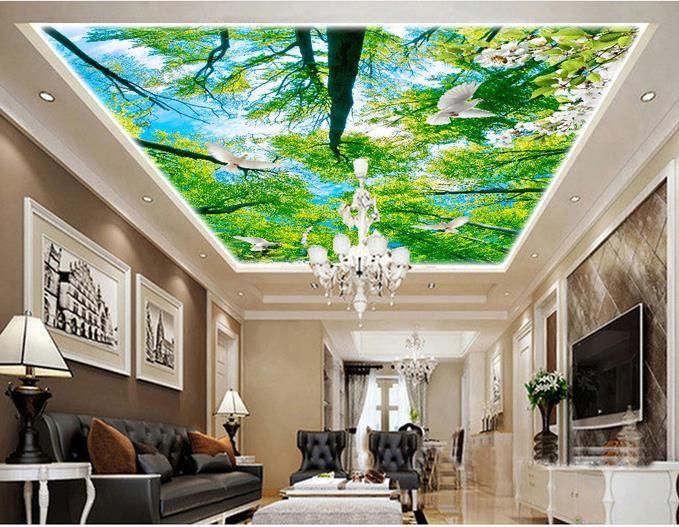 3d Ceiling Wallpaper Custom Plant Flower Papel De Parede
