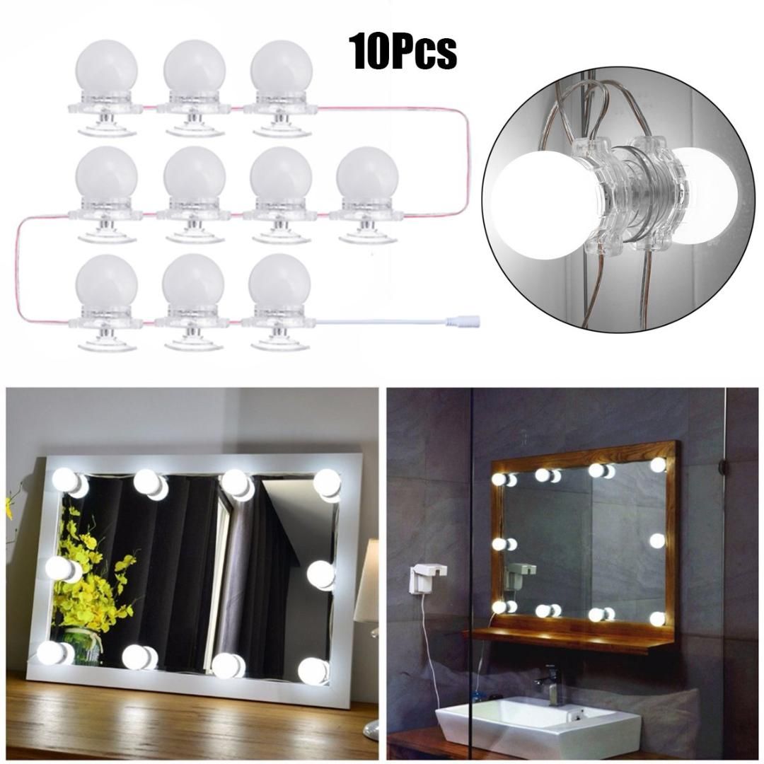 10 Led Lighted Makeup Mirror Bulbs String Stepless Dimmable Touch Control Warm Cool White Hollywood Lamp For Dressing Waterproof