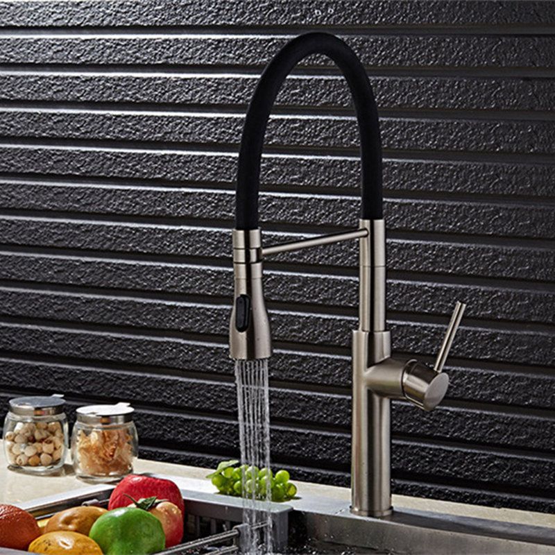 Chrome Plated Brushed Nickel Water Tap Pull Out Kitchen Faucet Mixer 2 Function All Around Rotate Swivel