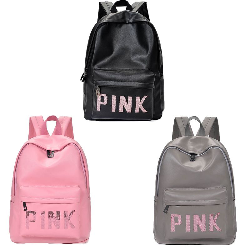 Pink Sequins Backpack Pink Letter PU Backpacks Waterproof Travel Bags