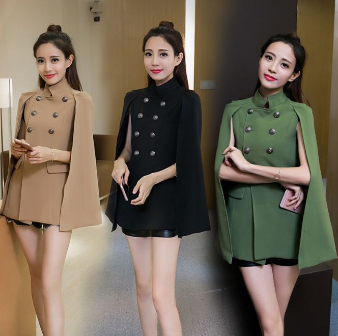 Fashion Women Double Button Cloak Cape Jacket High Quality Gorgeous Military Minimalist Woman Swing Trench Coats