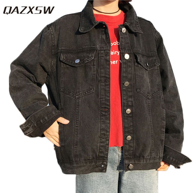 Qazxsw Women Basic Coats 2018 Casual Denim Jacket Er Qazxsw Women Basic Coats 2018 Casual Denim Jacket Er Black Harajuku Plus Size Jeans Coat Casaco Feminino Hb542 D1891803 Biker Leather