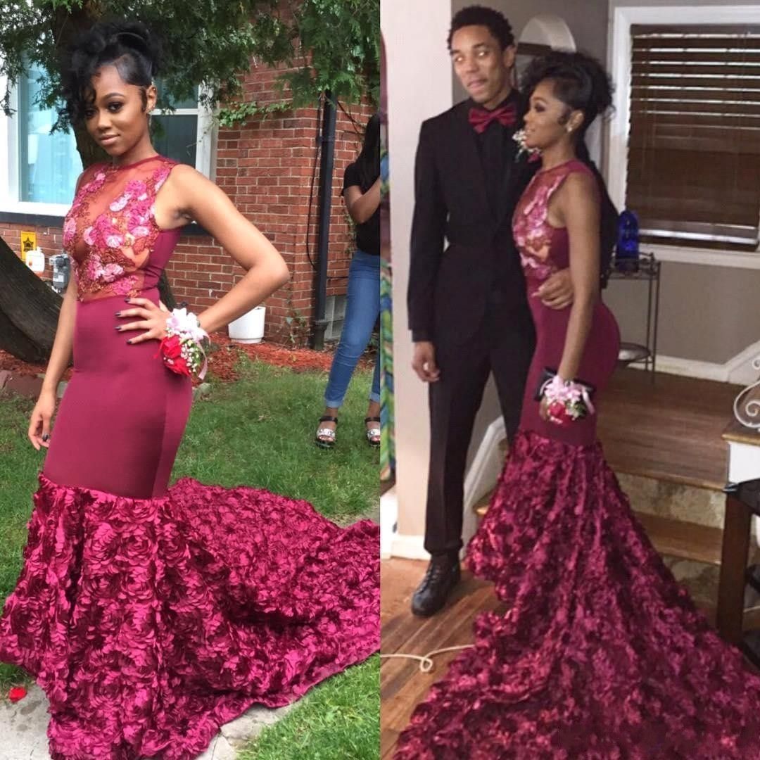 red mesh prom dress