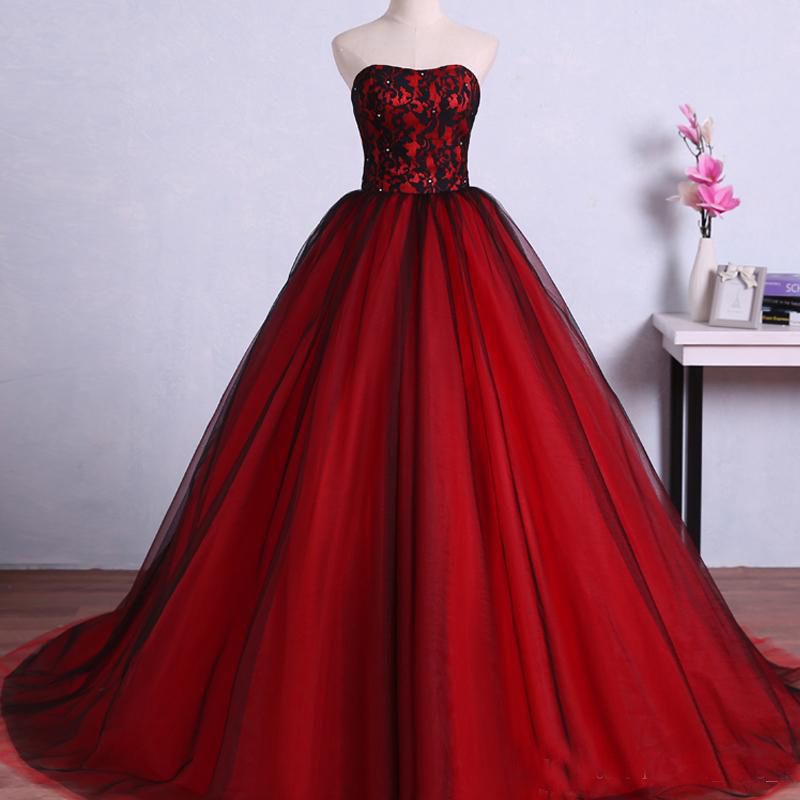 Discount Colorful Wedding Dresses Red And Black Sweetheart