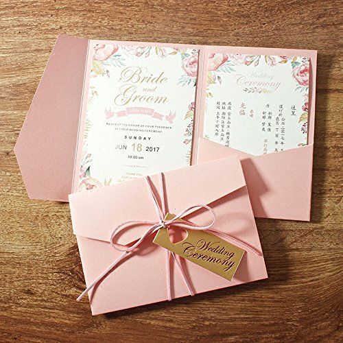 New Style 3 Folds Pink Wedding Invitations Cards With Heart Shape