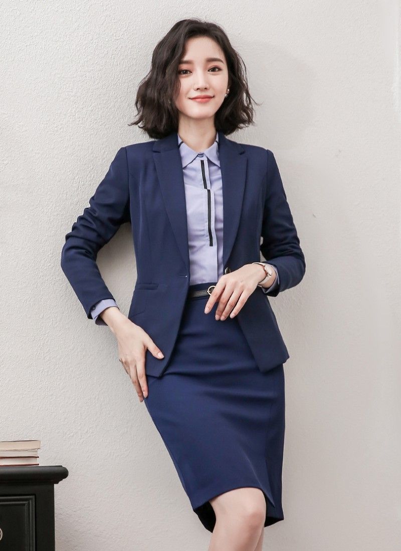 Compra Moda Azul Marino Azul Formal Mujer Traje Dos Piezas Chaqueta + Falda  Carrera Trajes Formales Oficina Ropa Ropa Vestidos De Noche Guapo Vestido  De Noche Realizado Barato | Entrega Rápida Y