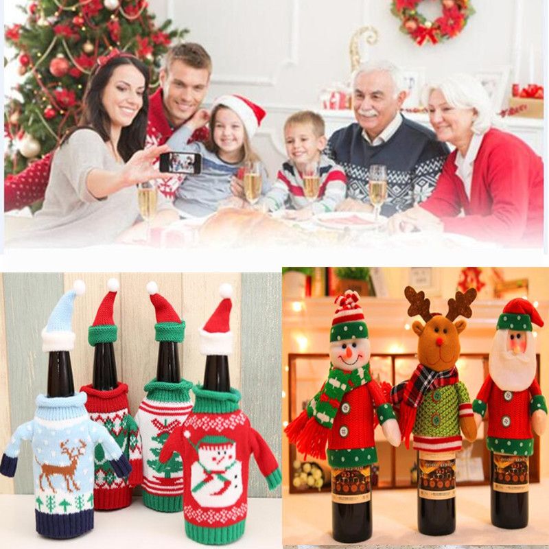 christmas wine bottle cover bag knitted sweater covers santa christmas wine bottle cover bag knitted sweater covers santa snowmen elk table decor bottle cap party christmas gift home decor 0237 best decorations for