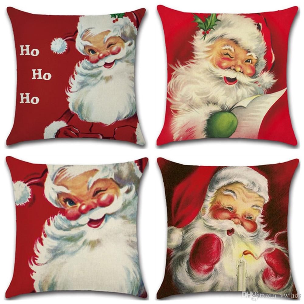 New Christmas Collection Hand Painted Santa Themed Linen Pillow Case Home Decor Sofa Throw Pillow Cover Luxury Home Decor Outdoor Patio Seat Cushions Patio
