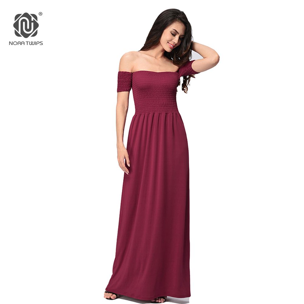 2018 Nora Twips Women y Slash Neck Floor Length Dresses 2017 Fashion Solid Short Sleeve Summer Maxi Beach Dress Christmas Dress From Lvyou09