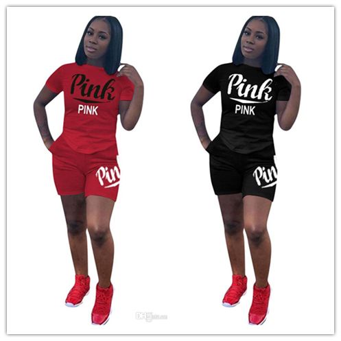 2018 2018 women love pink tracksuit plus size pink t shirt shorts pink sweat suit plus size