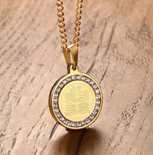 Wholesale 2018 Mens Necklaces Stainless Steel Islamic Quran Inscription Round Pendant Necklace