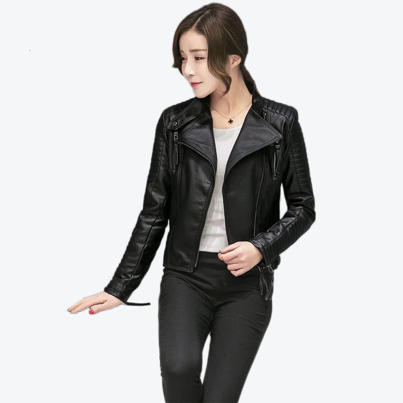 Women S 2018 Autumn Winter Fashion Faux Leather Jacket Casual Slim Women S 2018 Autumn Winter Fashion Faux Leather Jacket Casual Slim Soft Moto Biker Pleated For Las Kids Jackets From Stripe