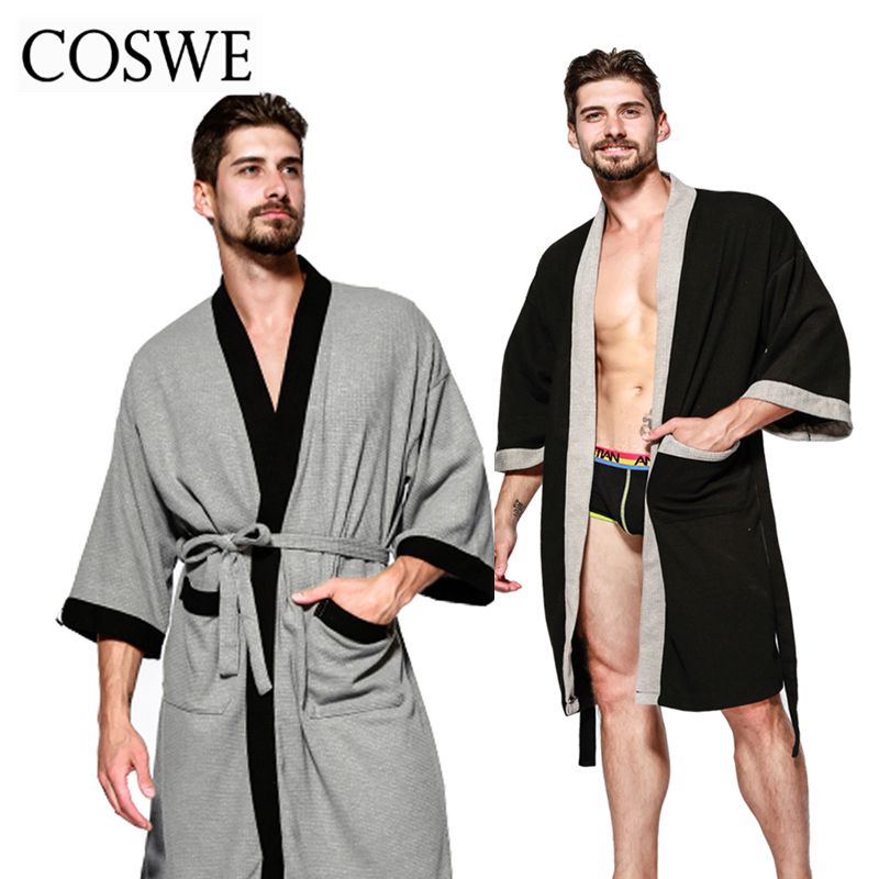 WholesaleCOSWE New Cotton Men Robe For Mens Winter Robes Long Male