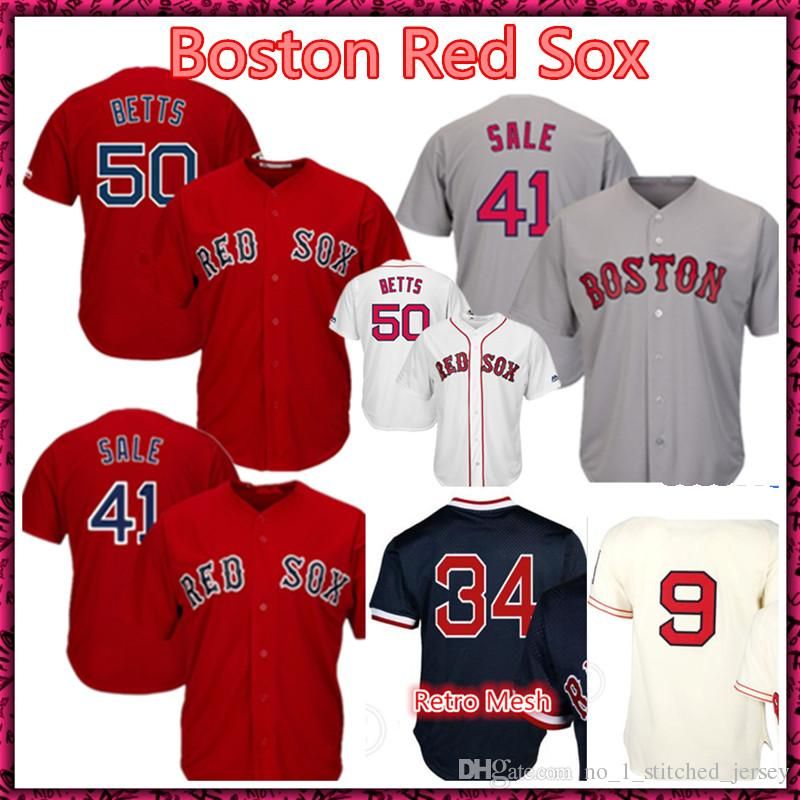 2019 Red Sox Baseball Jerseys Men 50 Mookie Betts 41 Chris Sale 9 Ted